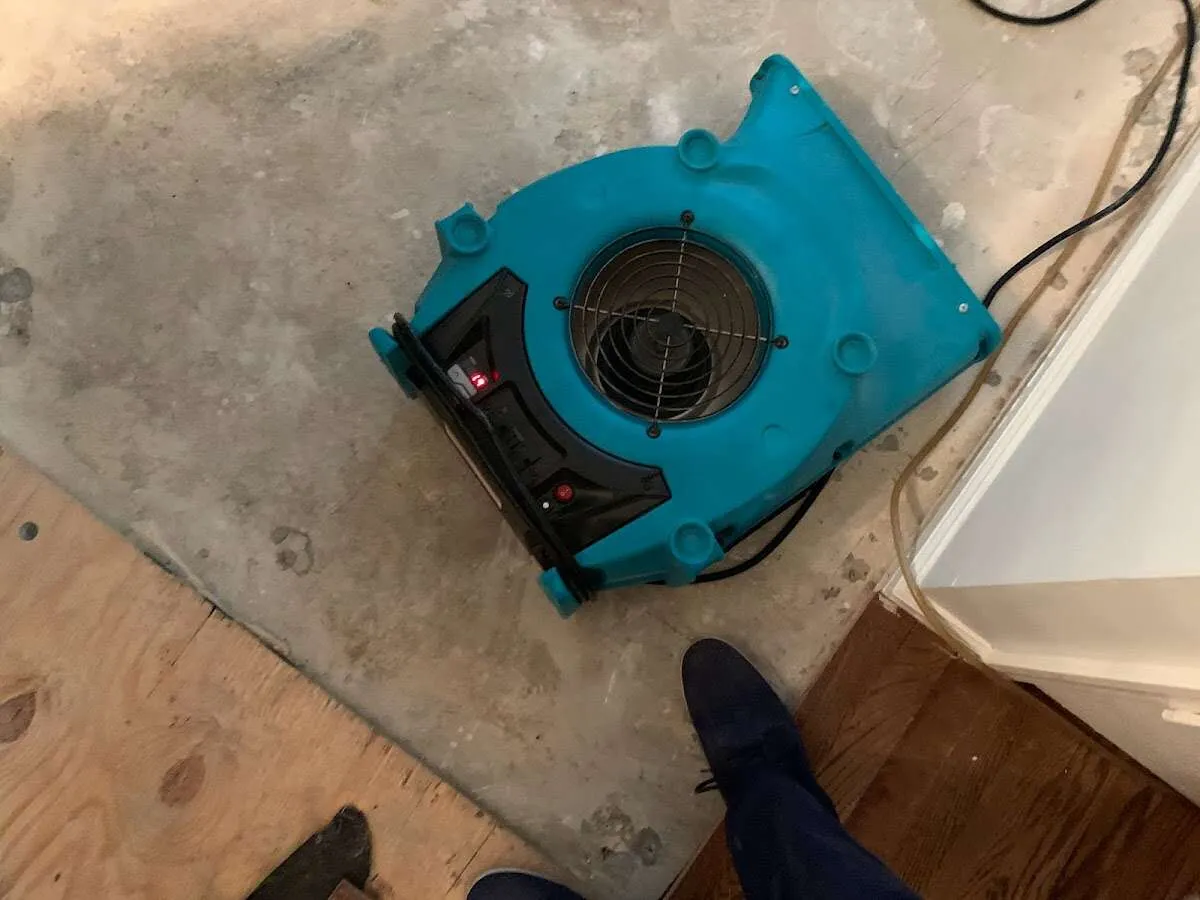 Air mover drying subfloor during Leak Detection & Repair in Crestview